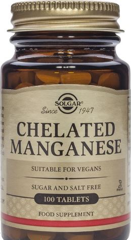 Solgar Chelated Manganese 8mg Συμπλήρωμα Διατροφής Μαγγάνιο 100 Ταμπλέτες