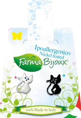 Farma Bijoux Pareja De Gatos B & W 10mm Υποαλλεργικά Σκουλαρίκια [BESA579] 1 Ζευγάρι