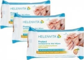 Helenvita  Protect Antibacterial Wet Wipes Υγρά Αντιβακτηριδιακά Μαντηλάκια 15 Τμχ 2+1 Δώρο