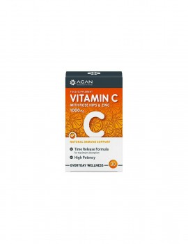Agan Vitamin C 1000mg With Rose Hips & Zinc Συμπλήρωμα Βιταμίνης C με Αγριοτριανταφυλλιά & Ψευδάργυρο 30tabs