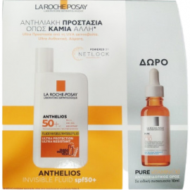 La Roche Posay PROMO Anthelios Invisible Fluid SPF50+ Αντηλιακή Κρέμα Προσώπου 50ml - Pure Vitamin C10 Αντιοξειδωτικός Ορός για Πρόσωπο - Λαιμό 10ml