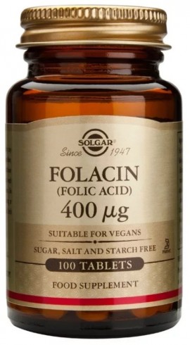 Solgar Folacin (Folic Acid) 400μg Συμπλήρωμα Διατροφής Φυλλικού Οξέος 100 Ταμπλέτες