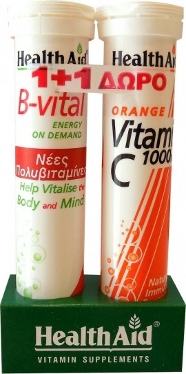 Health Aid B-Vital Βερύκοκο + Vitamin C 1000mg 20+20 αναβράζοντα δισκία Πορτοκάλι