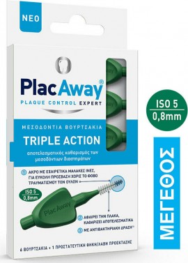 Plac Away Triple Action Μεσοδόντια Βουρτσάκια 0.8mm ISO 5 Πράσινο 6τεμ