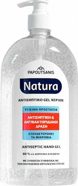 Papoutsanis Natura Αντισηπτικό Gel Χεριών με 80% Αιθυλική Αλκοόλη για Αντισηπτική & Αντιβακτηριδιακή Δράση 1000ml
