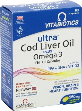 Vitabiotics ULTRA 2 in 1 COD LIVER OIL (Aquamarine) - Ω3 & Μουρουνέλαιο, 60 caps