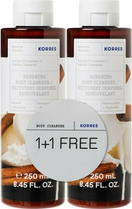 Korres Promo Renewing Body Cleanser Vanilla Cinnamon - Αφρόλουτρο Βανίλια Κανέλλα, 2x250ml (1+1 Δώρο)