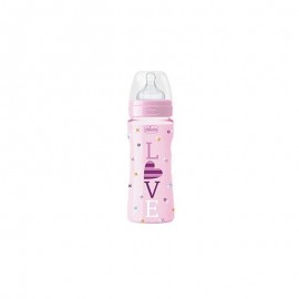Chicco Well Being Bottle 4m+ Πλαστικό Μπιμπερό κατά των Κολικών με Θηλή Σιλικόνης Σαν τη Μαμά, Ροζ Χρώμα, 330ml  [20635-11]