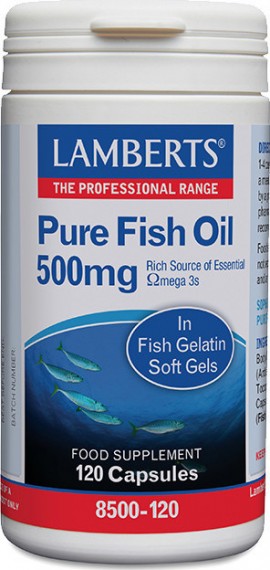 Lamberts Pure Fish Oil 500mg Συμπλήρωμα Ιχθυελαίων Omega 3 για Καρδιά, Αρθρώσεις, Δέρμα & Εγκέφαλο 120 caps