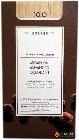 Korres Argan Oil Advanced Colorant Βαφή Μαλλιών 10.0 Ξανθό Πλατίνας 50ml
