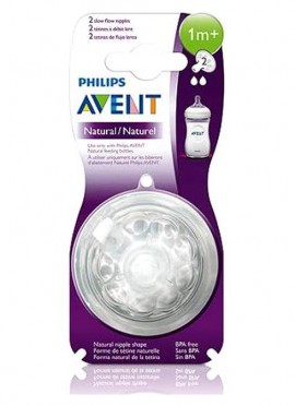 Avent Philips, Natural Θηλές Σιλικόνης Αργής ροής με 2 οπές 1m+, Χωρίς BPA, Συσκευασία με 2 τεμάχια [SCF652/27]