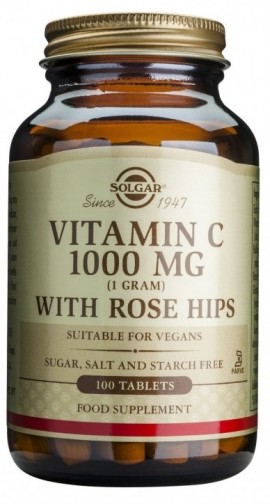 Solgar Vitamin C With Rose Hips 1000mg Συμπλήρωμα Διατροφής Με Βιταμίνη C 100 Ταμπλέτες