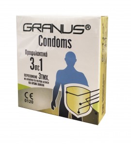 Granus - Condoms 3 σε 1 με Λιπαντικό & Αρωμά Βανίλια, 3τμχ