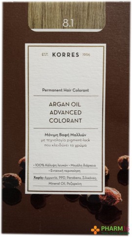 Korres Argan Oil Advanced Colorant Βαφή Μαλλιών 8.1 Ξανθό Ανοιχτό Σαντρέ 50ml