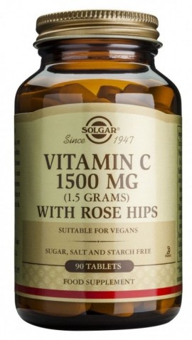 Solgar Vitamin C With Rose Hips 1500mg Συμπλήρωμα Διατροφής Με Βιταμίνη C 90 Ταμπλέτες