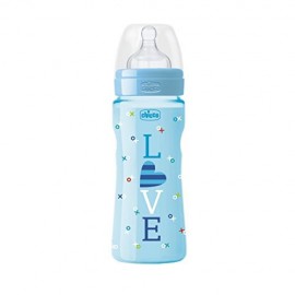 Chicco Well Being Bottle 4m+ Πλαστικό Μπιμπερό κατά των Κολικών με Θηλή Σιλικόνης Σαν της Μαμάς, Γαλάζιο Χρώμα, 330ml [20635-22]