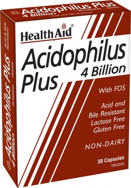 Health Aid Acidophilus Plus Συμπλήρωμα Διατροφής Προβιοτικών 4 δις με Πρεβιοτικά (FOS) για Ομαλή Λειτουργία του Εντέρου 30 Κάψουλες