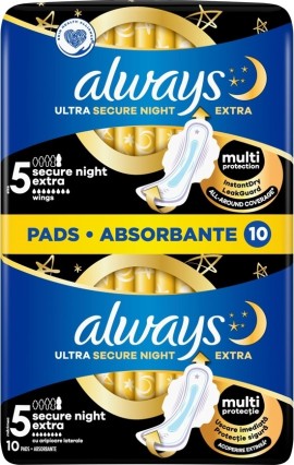 Always Ultra Secure Night Extra Σερβιέτες με Φτερά Μέγεθος 5 σε Διπλή Συσκευασία 2x5τμχ