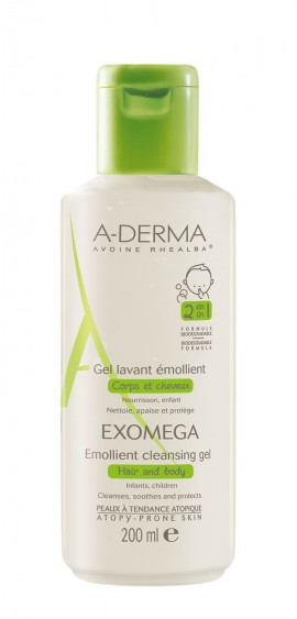 A - Derma Exomega Gel Lavant Emollient 2 en 1 Μαλακτικό Τζελ Καθαρισμού 2 σε 1 για το Ατοπικό Δέρμα, για Μαλλιά & Σώμα, 200ml