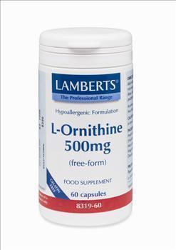 Lamberts L-Ornithine 500mg, Ορνιθίνη για τη Λειτουργία του Ήπατος, του Ανοσοποιητικού Συστήματος και την Αναδόμηση των Μυών, 60caps