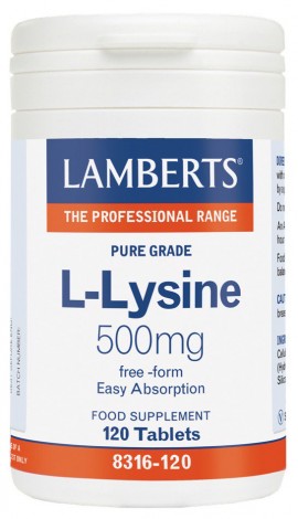 Lamberts L Lysine 500MG, Συμπλήρωμα Διατροφής με Λυσίνη Για Περιόδους Κοινού Κρυολογήματος, 120 tabs