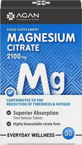Agan Magnesium Citrate 2100mg - Συμπλήρωμα Διατροφής Μαγνησίου, 30 ταμπλέτες