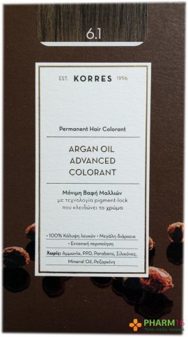 Korres Argan Oil Advanced Colorant Βαφή Μαλλιών  6.1 Ξανθό Σκούρο Σαντρέ 50ml
