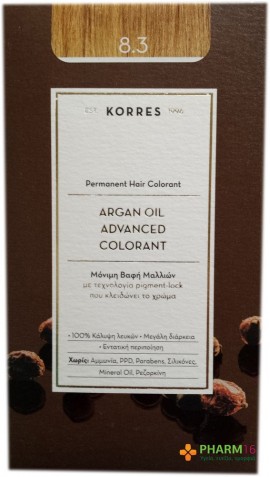 Korres Argan Oil Advanced Colorant Βαφή Μαλλιών 8.3  Ξανθό Ανοιχτό Μελί 50 ml