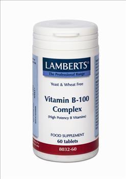 Lamberts Vitamin B 100 Complex Συμπλήρωμα Διατροφής για Υγιές Νευρικό και Πεπτικό Σύστημα - 60 Ταμπλέτες
