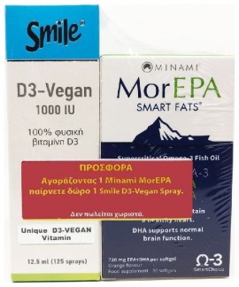 Minami PROMO Nutrition MorEpa Smart Fats Fish Oil Συμπλήρωμα Ω3 30 Μαλακές Κάψουλες - ΔΩΡΟ Smile D3 Vegan 1000iu Spray Συμπλήρωμα D3 12.5ml
