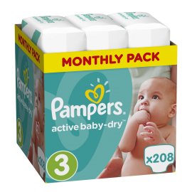 Pampers Πάνες Του μήνα  Active Baby-Dry Νούμερο3 (Midi) 5-9Kg, 208 Πάνες