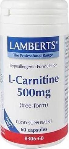 Lamberts L-Carnitine (Καρνιτίνη) 500mg, Χρήσιμη για Αθλητές και Υποσιτιζόμενα Άτομα, 60caps