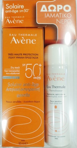 Avene PROMO Solaire Anti Age Dry Touch SPF50+ Αντηλιακή Αντιγηραντική Κρέμα για Πρόσωπο - Λαιμό 50ml - ΔΩΡΟ Eau Thermale Ιαματικό Νερό 50ml