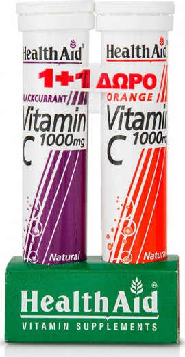 Health Aid Vitamin C 1000mg με Γεύση Φραγκοστάφυλο 20tabs + Δώρο Vitamin C 1000mg με Γεύση Πορτοκάλι 20tabs