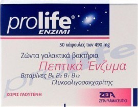 Prolife Enzimi Συμπλήρωμα Διατροφής με πεπτικά ένζυμα, προβιοτικά, πρεβιοτικά & βιταμίνες Β, 30caps