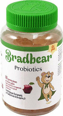 Bradex Bradbear Probiotics & Vitamin D Προβιοτικά με Bιταμίνη D Γεύση Μήλο, 60 Ζελεδάκια