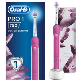 Oral B Pro1 750 Pink Design Edition Επαναφορτιζόμενη Ηλεκτρική Οδοντόβουρτσα + ΔΩΡΟ Θήκη Ταξιδιού