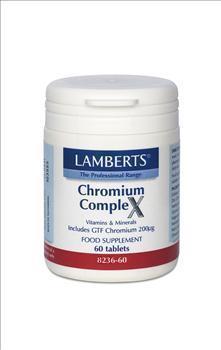 Lamberts Chromium Complex 200mg,  Συμπλήρωμα Διατροφής με Χρώμιο για τη Διατήρηση του Σακχάρου του Αίματος σε Φυσιολογικά Επίπεδα, 60tabs 60tabs