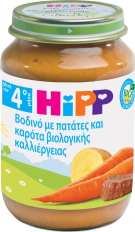 Hipp Υποαλλεργικό Βρεφικό Γεύμα Βιολογικής Καλλιέργειας με Βοδινό Πατάτες & Καρότα από τον 4ο Μήνα, 190 gr