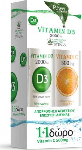 Power Health Vitamin C 1000mg & D3 1000iu Stevia 24 αναβράζοντα δισκία & Δώρο Vitamin C 500mg 20 αναβράζοντα δισκία