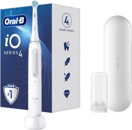 Oral-B iO Series 4 Ηλεκτρική Οδοντόβουρτσα με Χρονομετρητή, Αισθητήρα Πίεσης και Θήκη Ταξιδίου White