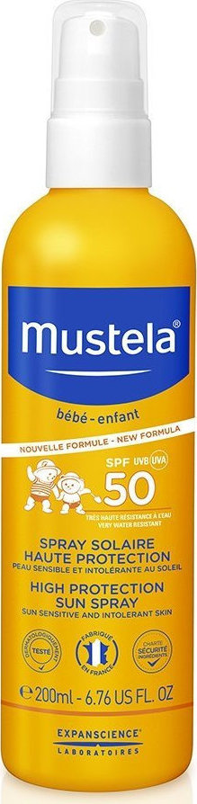 Mustela High Protection Sun Spray SPF50+ Βρεφικό Παιδικό Αντηλιακό για Πρόσωπο - Σώμα 200ml