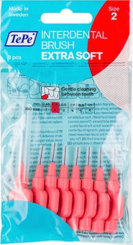 TE PE Extra Soft Μεσοδόντια Βουρτσάκια 0.5mm Κόκκινα 8τμχ