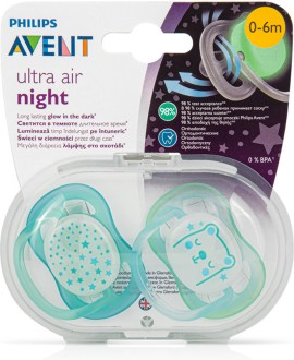 Philips Avent Ultra Air Night Ορθοδοντική Πιπίλα Νυκτός Σιλικόνης 0-6m SCF376/11