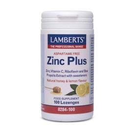 Lamberts Zinc Plus Lozenges [8284-100], Παστίλιες Ψευδαργύρου Με Βιταμίνη C και Πρόπολη, Γεύση Μέλι & Λεμόνι , 100 Τεμάχια