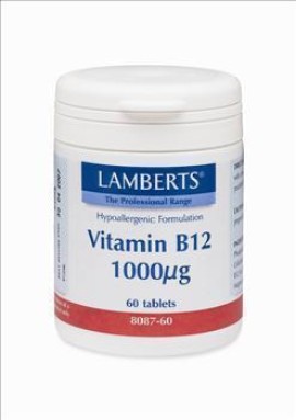 Lamberts B-12 1000mg (Cobalamin), Κοβαλαμίνη απαραίτητη σε Έλλειψη Βιταμίνης Β12 σε Ηλικιωμένους, Φυτοφάγους και Άτομα με Πεπτικές Διαταραχές, 60tabs