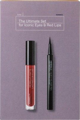 Korres PROMO Morrelo Matte Lip Fluid No59 Υγρό Κραγιόν Μακράς Διαρκείας 3.4ml - Pen Black No01 Αδιάβροχο Eyeliner Μαύρο 1ml