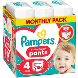 Pampers Active Baby Pants Monthly Pack Νο4 (9-15kg) Πάνες Βρακάκι 186 Πάνες