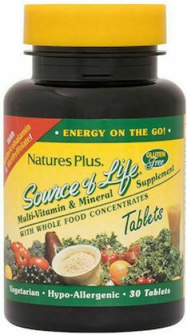 Natures Plus Source of Life Multi-Vitamin (30tabs) - Πολυβιταμίνη, Tόνωση & Eνέργεια