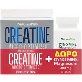 Natures Plus Promo Creatine Monohydrate Powder Μονοϋδρική Κρεατίνη Χωρίς Γεύση 330gr & Δώρο Natures Plus Dyno Mins Magnesium 300mg 90tabs